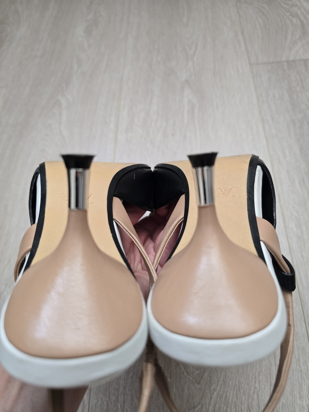 Zara Black Pointed Slingback Pumps with Tan Strap Size 37 Eur - Picture 6 of 9